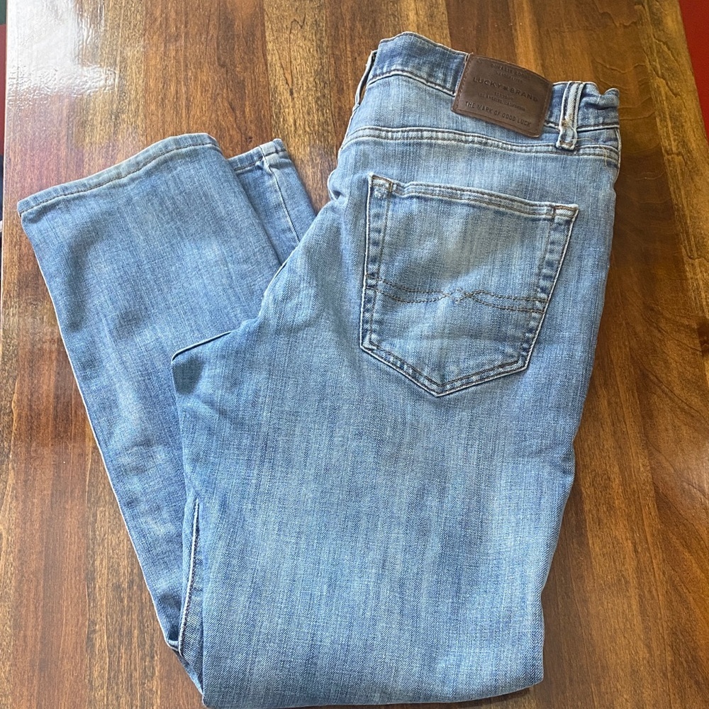 Lucky Brand Blue Jeans with Brown Leather Patch